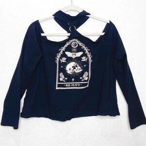 Midnight Hour Skull Tarot Card Graphic Print Long Sleeve Mid Length Goth Shirt